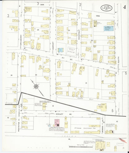 Sanborn Fire Insurance Map from Lewes, Sussex County, Delaware (1910), Sheet #0004 - Complete Map Set gallery image, historic Sanborn map, vintage wall art, Delaware Delaware