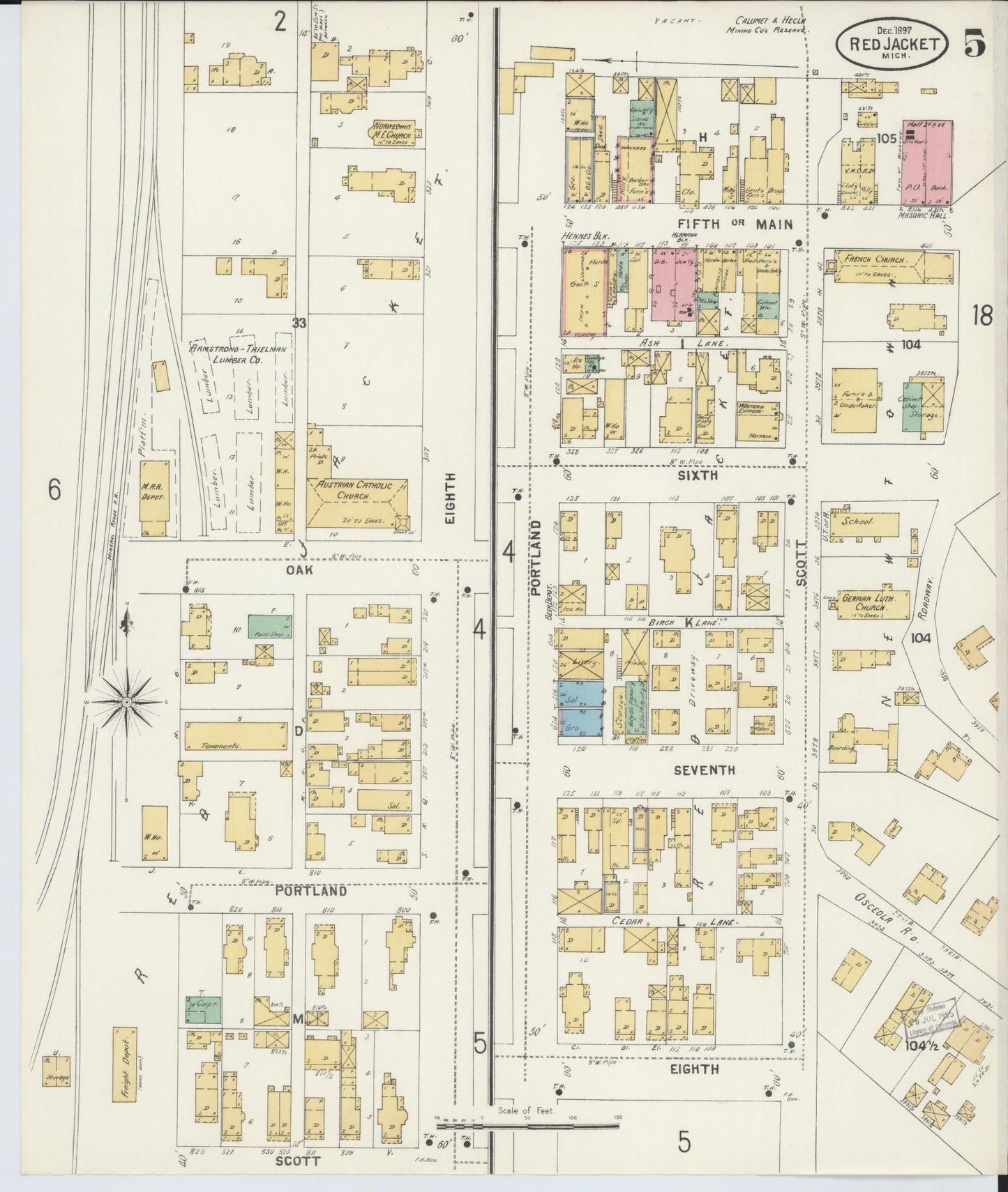 Sanborn Fire Insurance Map from Red Jacket, Houghton County, Michigan (1897), Sheet #0005 - Complete Map Set gallery image, historic Sanborn map, vintage wall art, Michigan Michigan