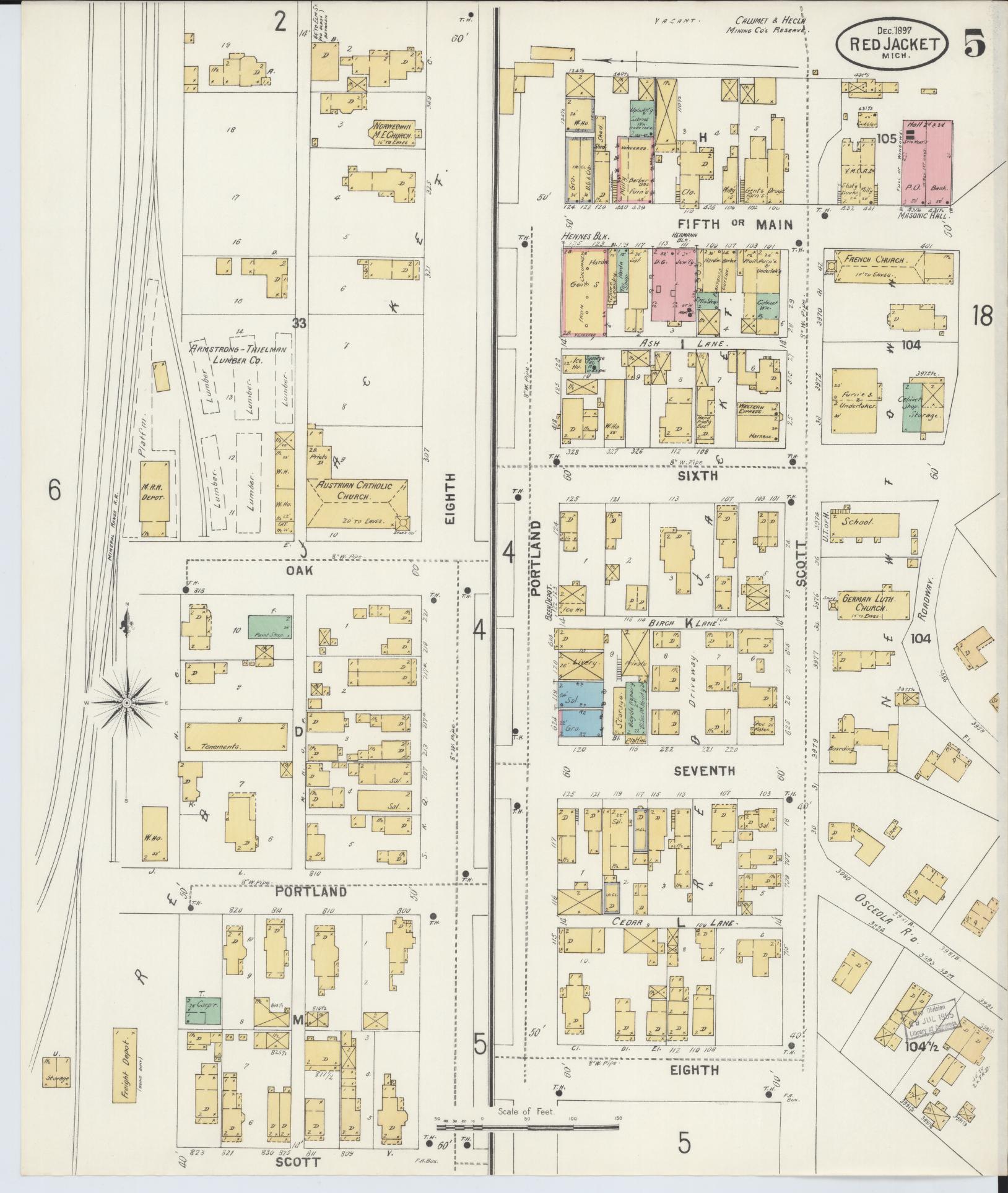 Sanborn Fire Insurance Map from Red Jacket, Houghton County, Michigan (1897), Sheet #0005 - Complete Map Set gallery image, historic Sanborn map, vintage wall art, Michigan Michigan