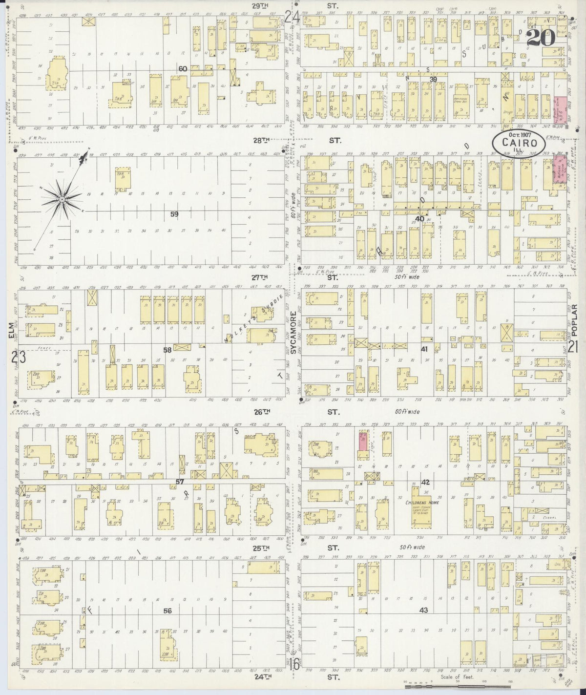 Sanborn Fire Insurance Map from Cairo, Alexander County, Illinois (1907), Sheet #0020 - Historic Sanborn Fire Insurance Map Print, vintage old map wall art, antique decor, genealogy gift, Illinois Illinois map