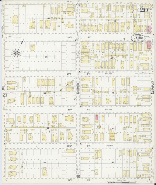 Sanborn Fire Insurance Map from Cairo, Alexander County, Illinois (1907), Sheet #0020 - Historic Sanborn Fire Insurance Map Print, vintage old map wall art, antique decor, genealogy gift, Illinois Illinois map
