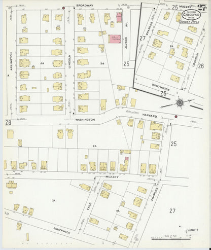 Sanborn Fire Insurance Map from Chicopee, Hampden County, Massachusetts (1910), Sheet #0027 - Historic Sanborn Fire Insurance Map Print, vintage old map wall art, antique decor, genealogy gift, Massachusetts Massachusetts map