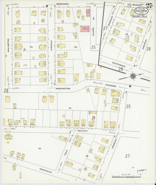 Sanborn Fire Insurance Map from Chicopee, Hampden County, Massachusetts (1910), Sheet #0027 - Historic Sanborn Fire Insurance Map Print, vintage old map wall art, antique decor, genealogy gift, Massachusetts Massachusetts map