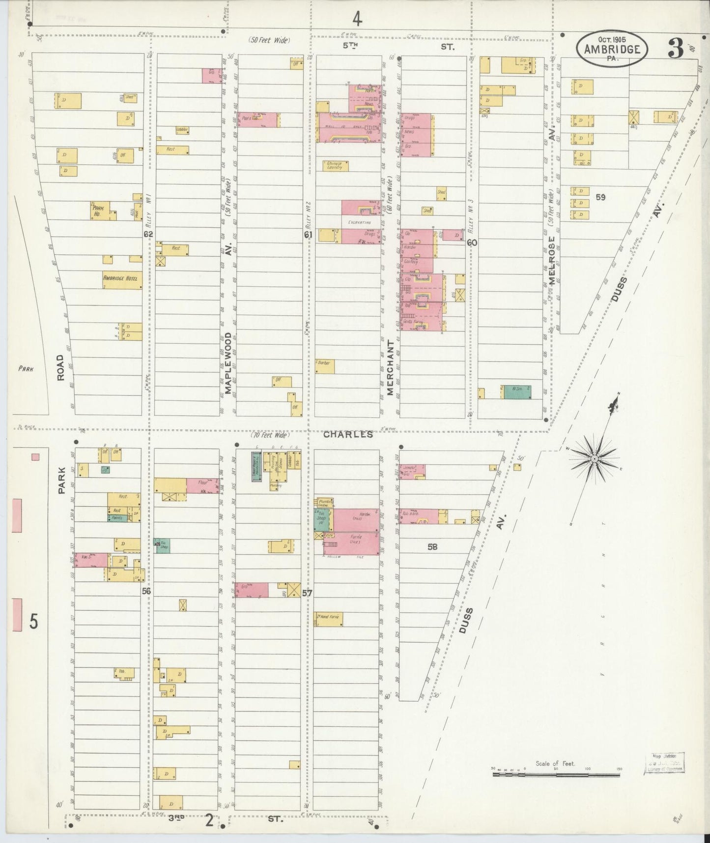 Sanborn Fire Insurance Map from Ambridge, Beaver County, Pennsylvania (1905), Sheet #0003 - Historic Sanborn Fire Insurance Map Print, vintage old map wall art, antique decor, genealogy gift, Pennsylvania Pennsylvania map