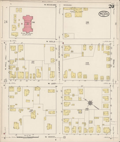 Sanborn Fire Insurance Map from Wilson, Wilson County, North Carolina (1922), Sheet #0020 - Historic Sanborn Fire Insurance Map Print, vintage old map wall art, antique decor, genealogy gift, North Carolina North Carolina map