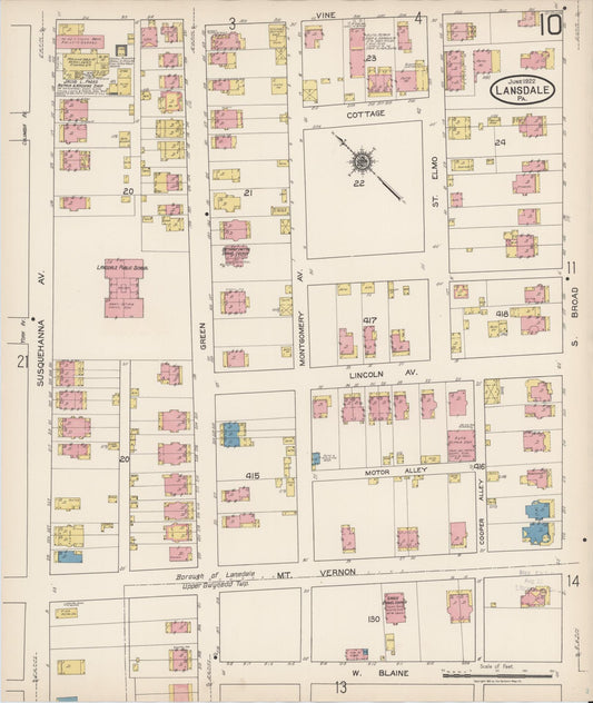 Sanborn Fire Insurance Map from Lansdale, Montgomery County, Pennsylvania (1922), Sheet #0010 - Historic Sanborn Fire Insurance Map Print, vintage old map wall art, antique decor, genealogy gift, Pennsylvania Pennsylvania map