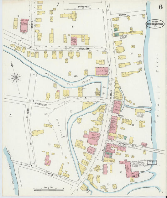 Sanborn Fire Insurance Map from Mechanicville, Saratoga County, New York (1897), Sheet #0006 - Historic Sanborn Fire Insurance Map Print, vintage old map wall art, antique decor, genealogy gift, New York New York map