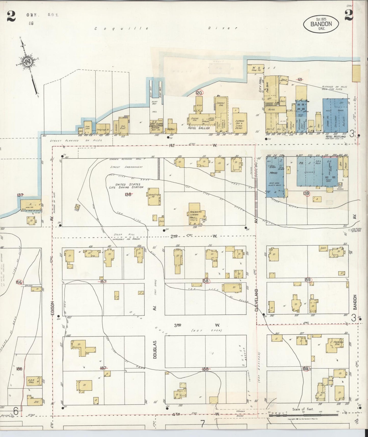 Sanborn Fire Insurance Map from Bandon, Coos County, Oregon (1931), Sheet #0002 - Complete Map Set gallery image, historic Sanborn map, vintage wall art, Oregon Oregon