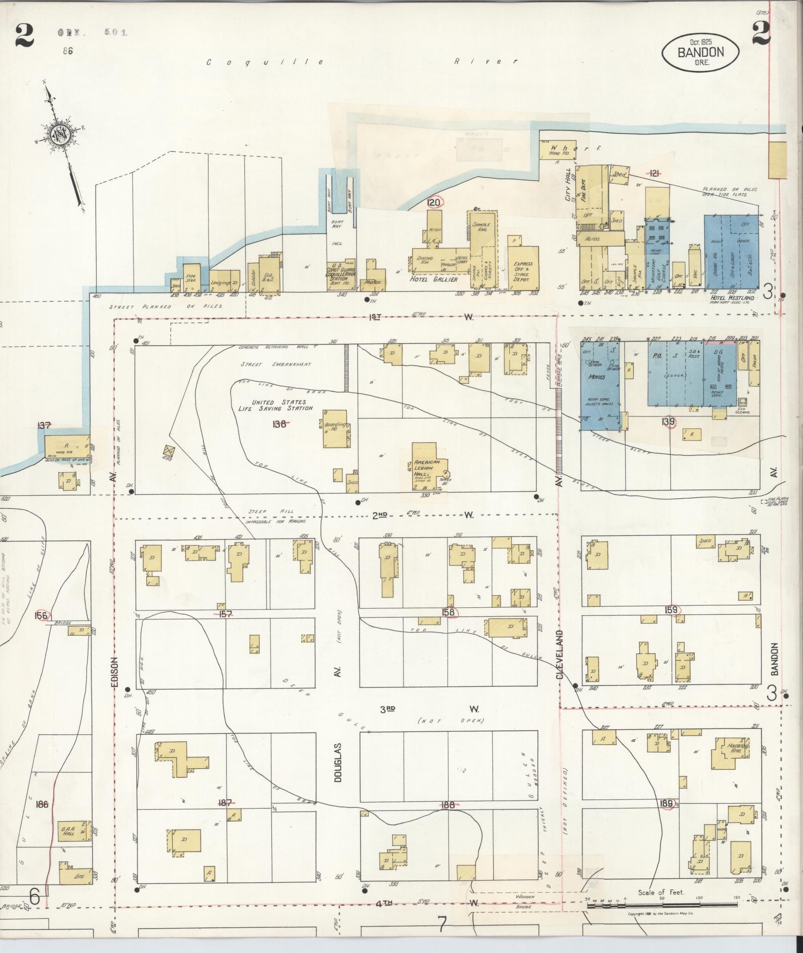 Sanborn Fire Insurance Map from Bandon, Coos County, Oregon (1931), Sheet #0002 - Complete Map Set gallery image, historic Sanborn map, vintage wall art, Oregon Oregon