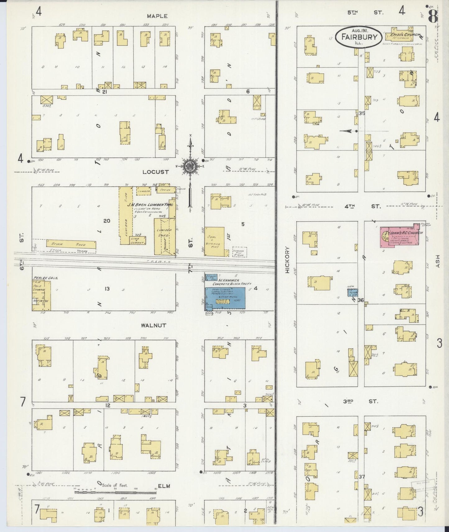 Sanborn Fire Insurance Map from Fairbury, Livingston County, Illinois (1911), Sheet #0008 - Complete Map Set gallery image, historic Sanborn map, vintage wall art, Illinois Illinois