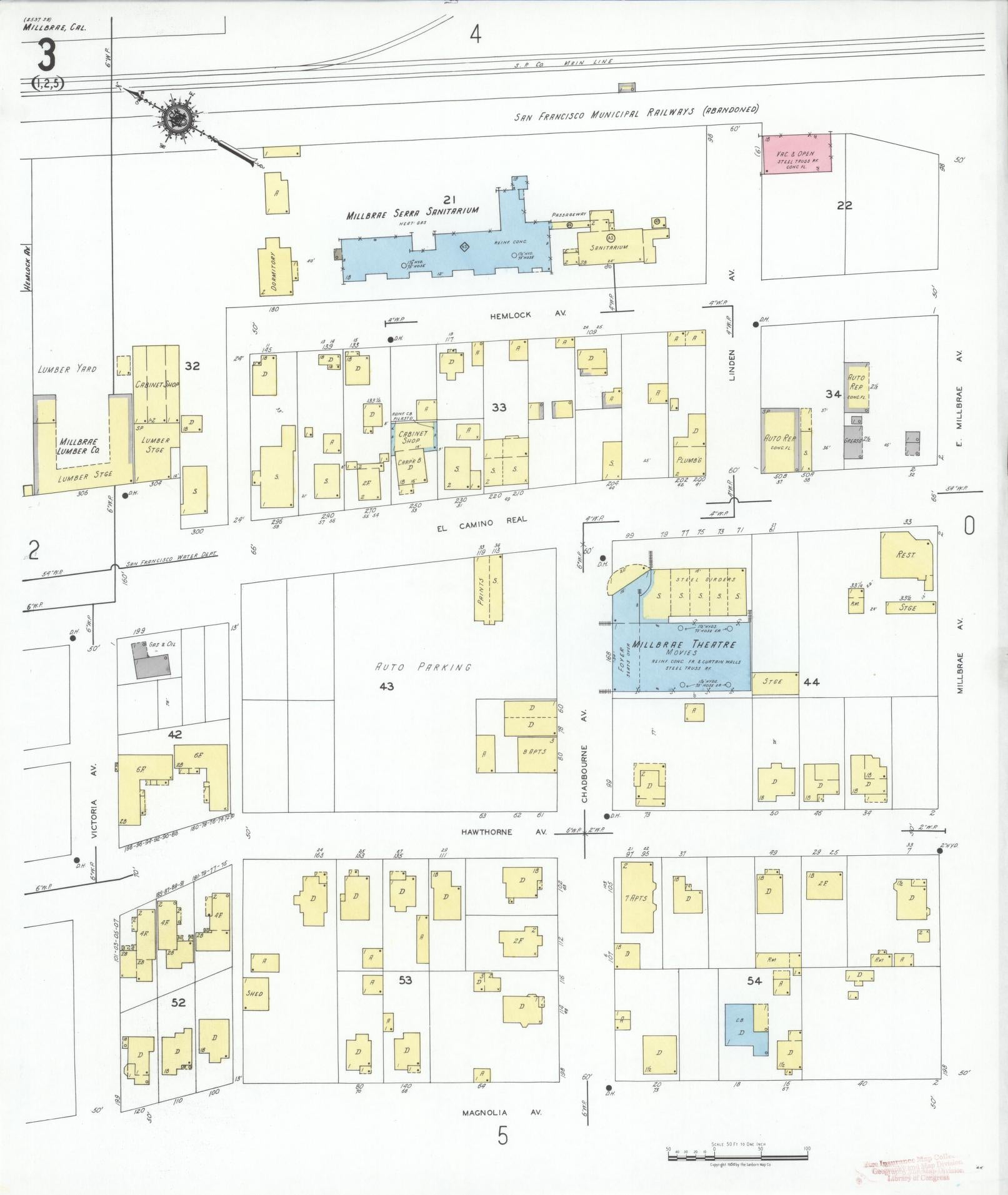 Sanborn Fire Insurance Map from Millbrae, San Mateo County, California (1949), Sheet #0003 - Historic Sanborn Fire Insurance Map Print, vintage old map wall art, antique decor, genealogy gift, California California map