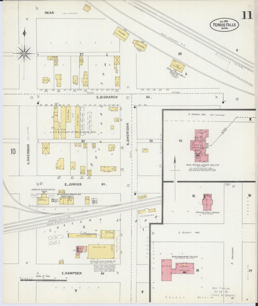 Sanborn Fire Insurance Map from Fergus Falls, Otter Tail County, Minnesota (1903), Sheet #0011 - Historic Sanborn Fire Insurance Map Print, vintage old map wall art, antique decor, genealogy gift, Minnesota Minnesota map