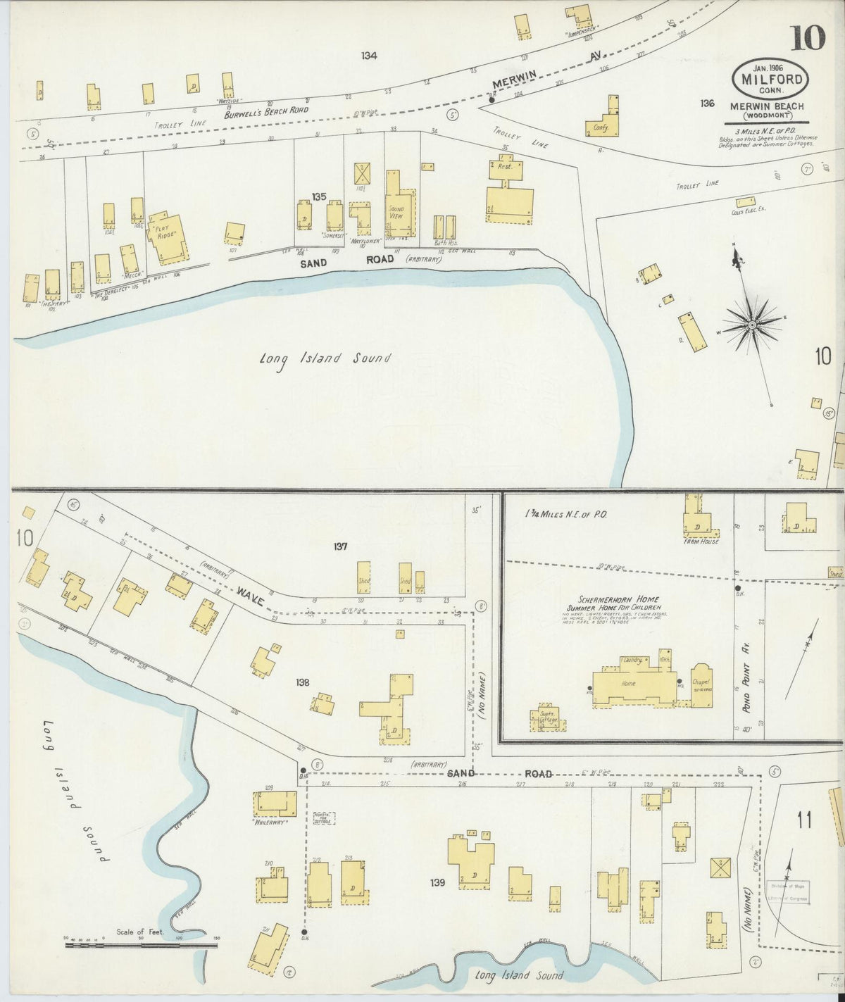 Sanborn Fire Insurance Map from Milford, New Haven County, Connecticut (1906), Sheet #0010 - Historic Sanborn Fire Insurance Map Print, vintage old map wall art, antique decor, genealogy gift, Connecticut Connecticut map