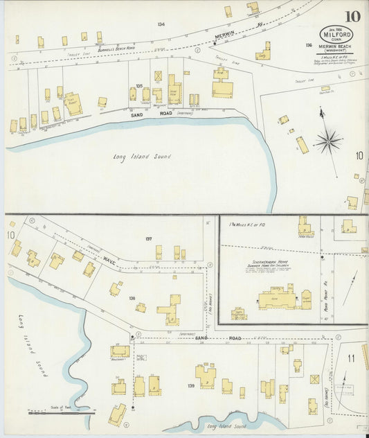 Sanborn Fire Insurance Map from Milford, New Haven County, Connecticut (1906), Sheet #0010 - Historic Sanborn Fire Insurance Map Print, vintage old map wall art, antique decor, genealogy gift, Connecticut Connecticut map