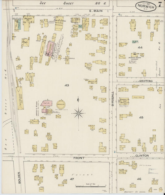 Sanborn Fire Insurance Map from Norwich, Chenango County, New York (1887), Sheet #0007 - Historic Sanborn Fire Insurance Map Print, vintage old map wall art, antique decor, genealogy gift, New York New York map