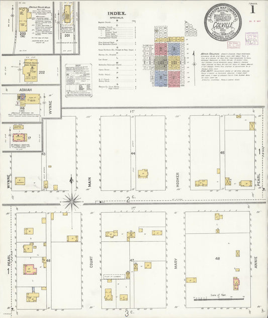 Sanborn Fire Insurance Map from Colville, Stevens County, Washington (1908), Sheet #0001 - Complete Map Set gallery image, historic Sanborn map, vintage wall art, Washington Washington
