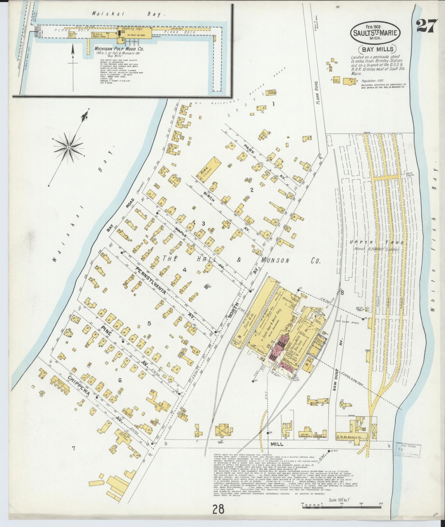 Sanborn Fire Insurance Map from Sault Sainte Marie, Chippewa County, Michigan (1902), Sheet #0027 - Complete Map Set gallery image, historic Sanborn map, vintage wall art, Michigan Michigan