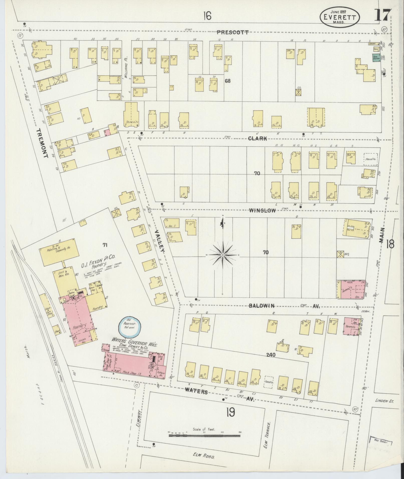 Sanborn Fire Insurance Map from Everett, Middlesex County, Massachusetts (1897), Sheet #0017 - Historic Sanborn Fire Insurance Map Print, vintage old map wall art, antique decor, genealogy gift, Massachusetts Massachusetts map