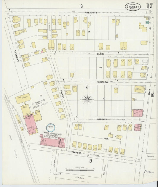 Sanborn Fire Insurance Map from Everett, Middlesex County, Massachusetts (1897), Sheet #0017 - Historic Sanborn Fire Insurance Map Print, vintage old map wall art, antique decor, genealogy gift, Massachusetts Massachusetts map