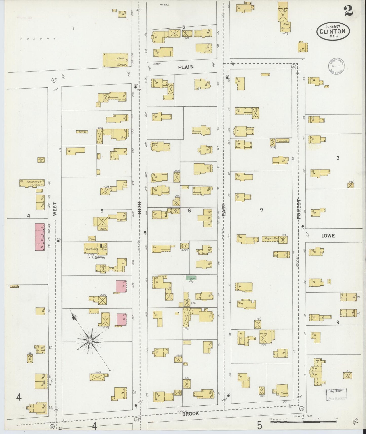 Sanborn Fire Insurance Map from Clinton, Worcester County, Massachusetts (1899), Sheet #0002 - Complete Map Set gallery image, historic Sanborn map, vintage wall art, Massachusetts Massachusetts