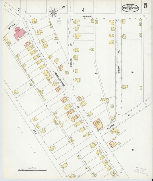 Sanborn Fire Insurance Map from Roaring Spring, Blair County, Pennsylvania (1904), Sheet #0005 - Historic Sanborn Fire Insurance Map Print, vintage old map wall art, antique decor, genealogy gift, Pennsylvania Pennsylvania map