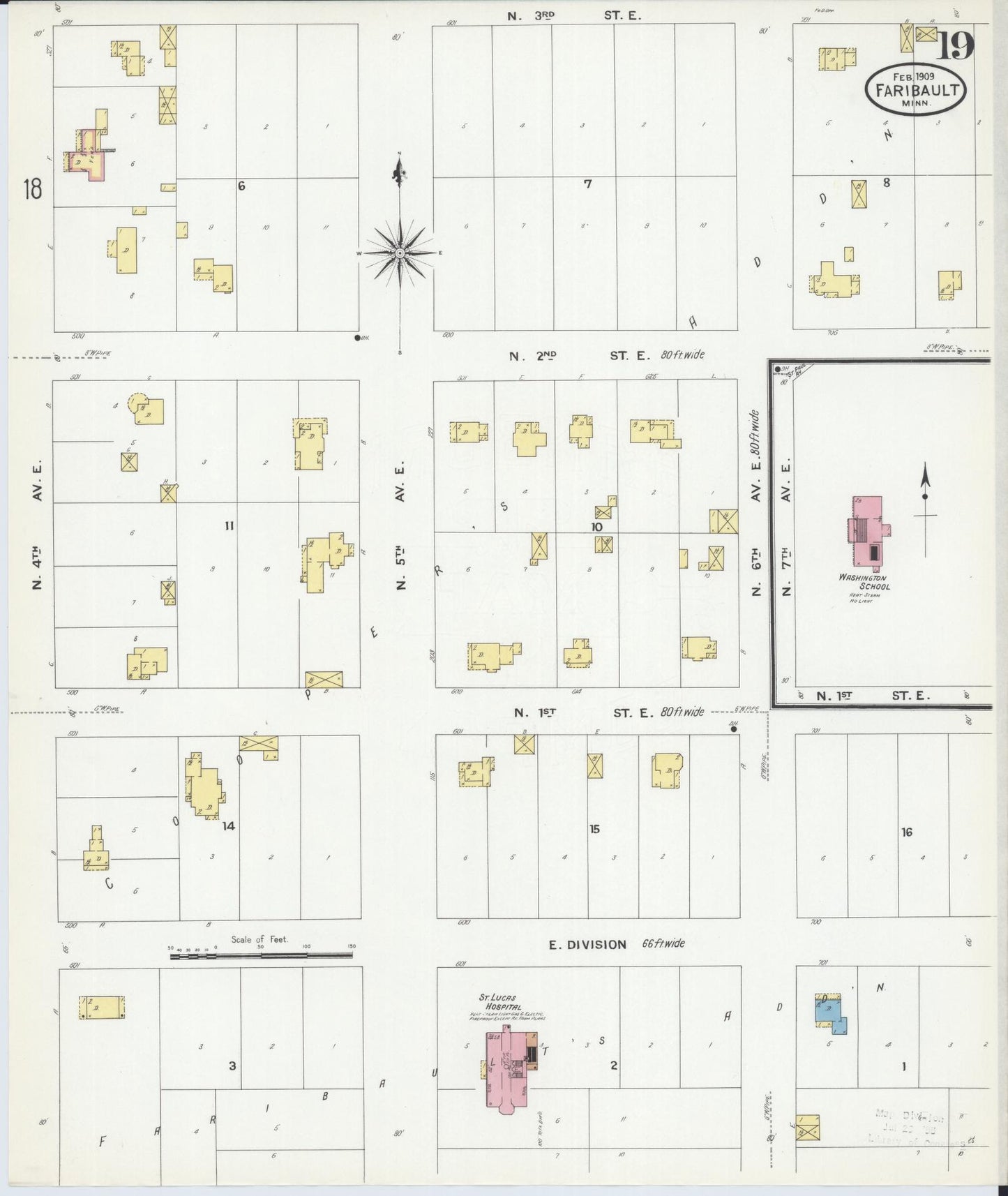 Sanborn Fire Insurance Map from Faribault, Rice County, Minnesota (1909), Sheet #0019 - Complete Map Set gallery image, historic Sanborn map, vintage wall art, Minnesota Minnesota