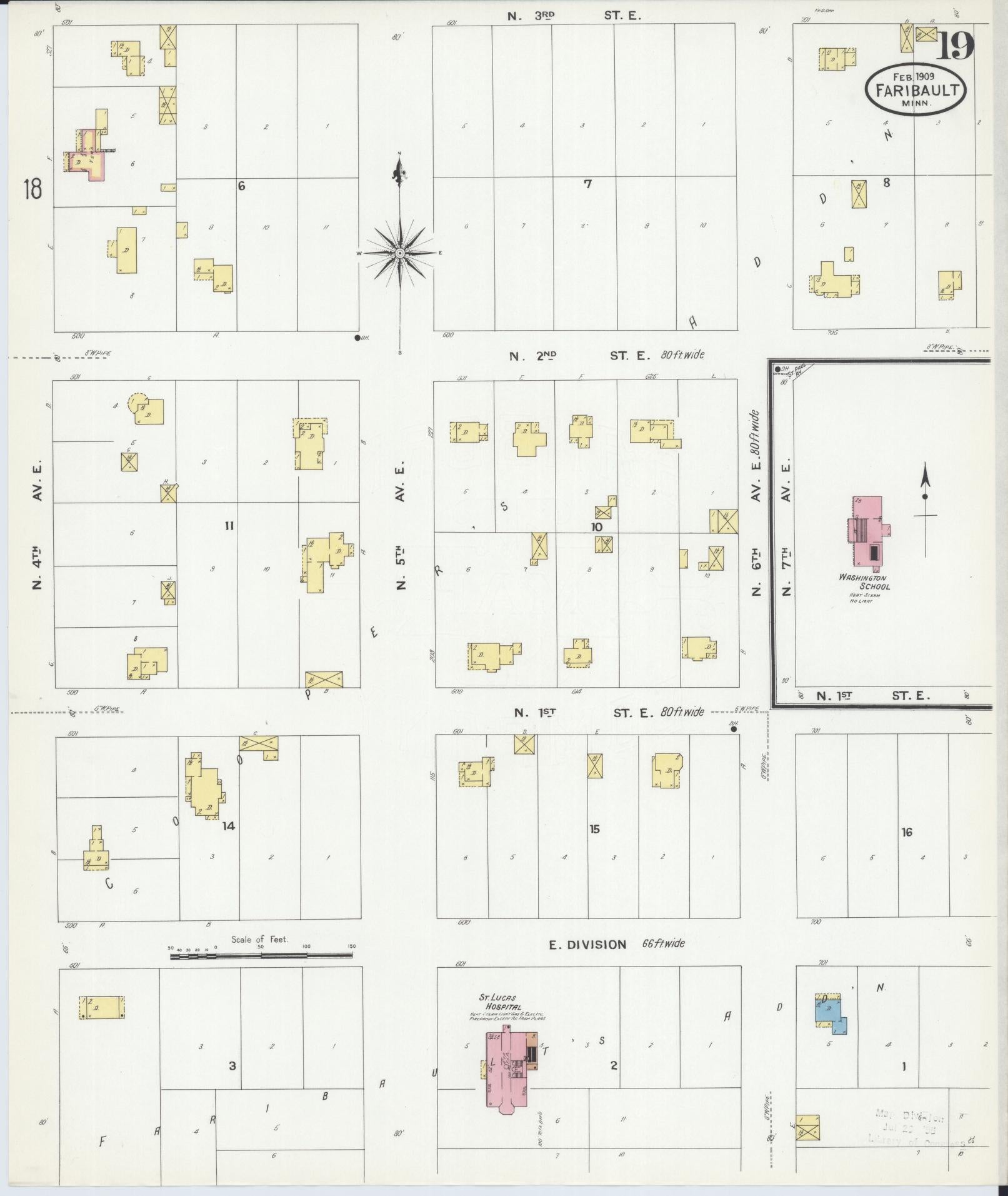 Sanborn Fire Insurance Map from Faribault, Rice County, Minnesota (1909), Sheet #0019 - Complete Map Set gallery image, historic Sanborn map, vintage wall art, Minnesota Minnesota