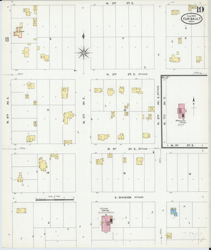 Sanborn Fire Insurance Map from Faribault, Rice County, Minnesota (1909), Sheet #0019 - Complete Map Set gallery image, historic Sanborn map, vintage wall art, Minnesota Minnesota