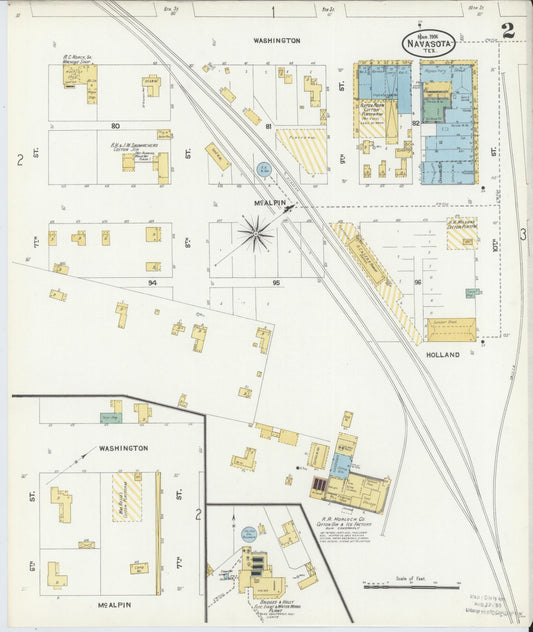 Sanborn Fire Insurance Map from Navasota, Grimes County, Texas (1906), Sheet #0002 - Historic Sanborn Fire Insurance Map Print, vintage old map wall art, antique decor, genealogy gift, Texas Texas map