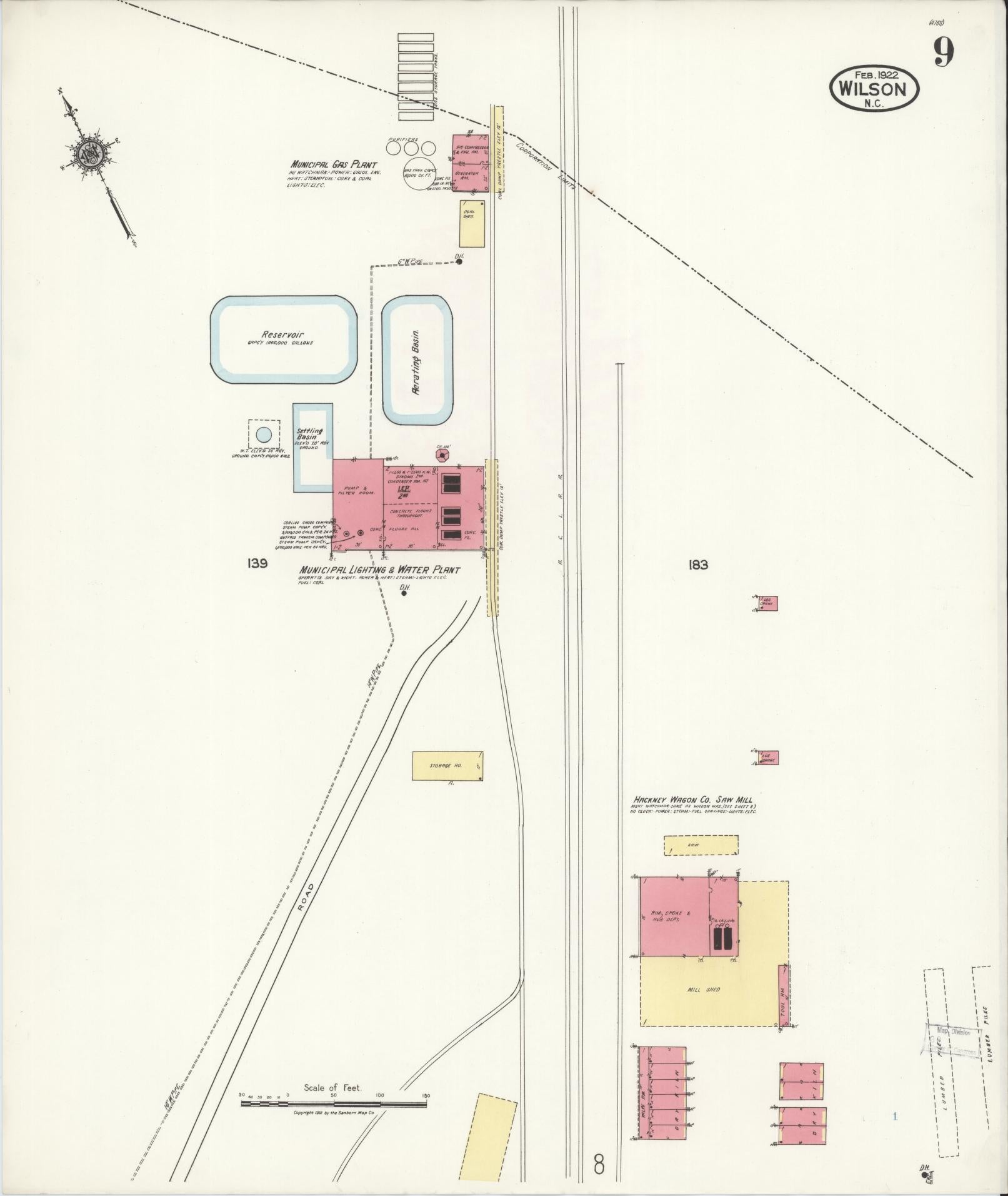 Sanborn Fire Insurance Map from Wilson, Wilson County, North Carolina (1922), Sheet #0009 - Complete Map Set gallery image, historic Sanborn map, vintage wall art, North Carolina North Carolina