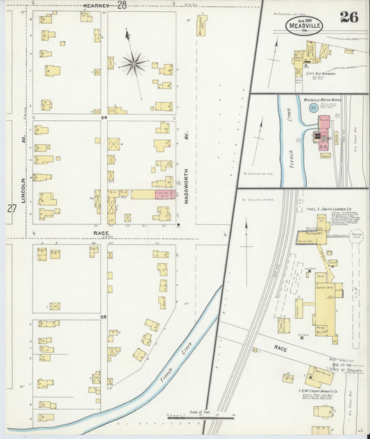 Sanborn Fire Insurance Map from Meadville, Crawford County, Pennsylvania (1905), Sheet #0026 - Historic Sanborn Fire Insurance Map Print, vintage old map wall art, antique decor, genealogy gift, Pennsylvania Pennsylvania map