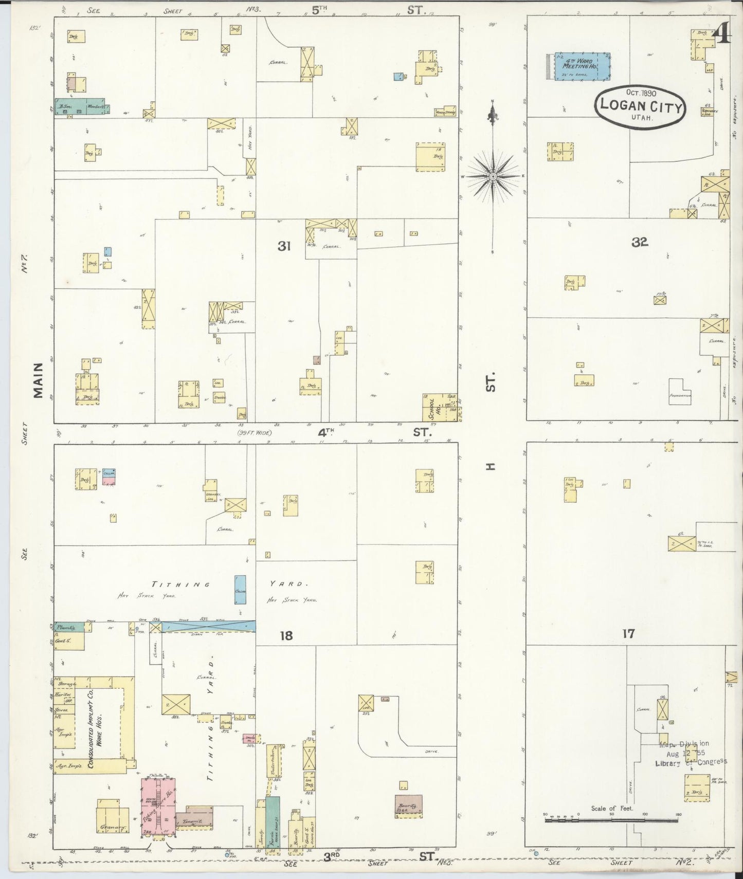 Sanborn Fire Insurance Map from Logan, Cache County, Utah (1890), Sheet #0004 - Complete Map Set gallery image, historic Sanborn map, vintage wall art, Utah Utah