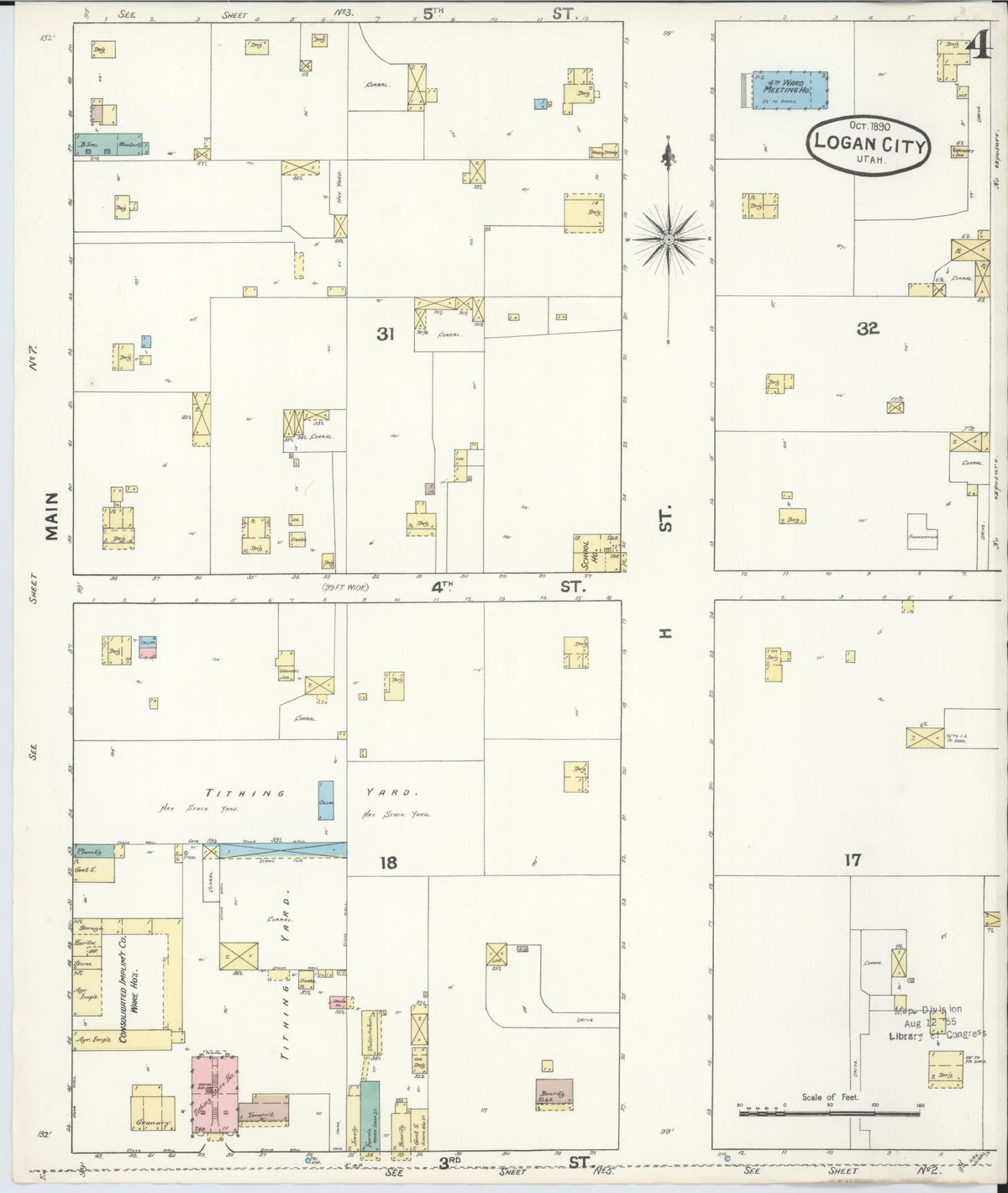 Sanborn Fire Insurance Map from Logan, Cache County, Utah (1890), Sheet #0004 - Complete Map Set gallery image, historic Sanborn map, vintage wall art, Utah Utah