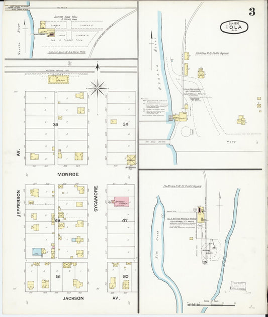 Sanborn Fire Insurance Map from Iola, Allen County, Kansas (1892), Sheet #0003 - Historic Sanborn Fire Insurance Map Print, vintage old map wall art, antique decor, genealogy gift, Kansas Kansas map