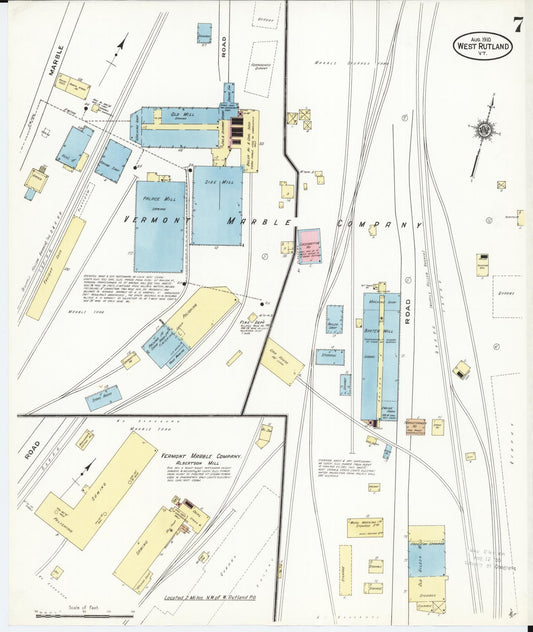 Sanborn Fire Insurance Map from West Rutland, Rutland County, Vermont (1910), Sheet #0007 - Historic Sanborn Fire Insurance Map Print, vintage old map wall art, antique decor, genealogy gift, Vermont Vermont map