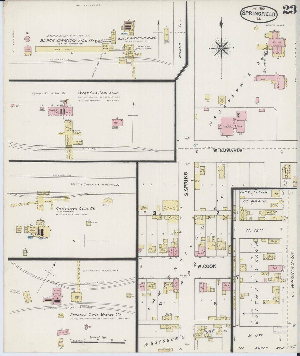 Sanborn Fire Insurance Map from Springfield, Sangamon County, Illinois (1890), Sheet #0023 - Complete Map Set gallery image, historic Sanborn map, vintage wall art, Illinois Illinois