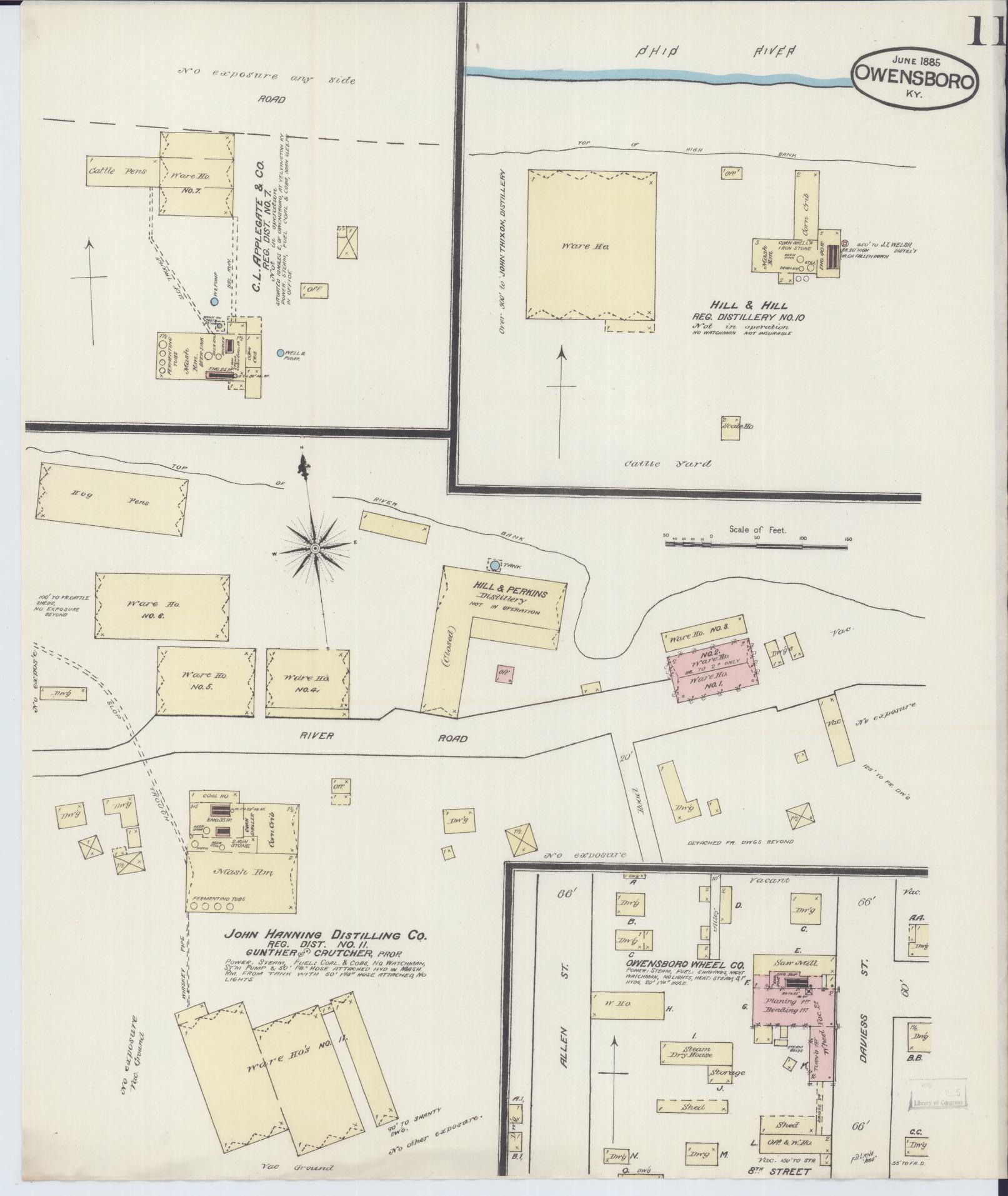 Sanborn Fire Insurance Map from Owensboro, Daviess County, Kentucky (1885), Sheet #0011 - Historic Sanborn Fire Insurance Map Print, vintage old map wall art, antique decor, genealogy gift, Kentucky Kentucky map