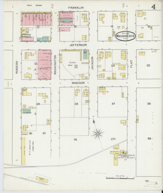 Sanborn Fire Insurance Map from Waxahachie, Ellis County, Texas (1893), Sheet #0004 - Historic Sanborn Fire Insurance Map Print, vintage old map wall art, antique decor, genealogy gift, Texas Texas map