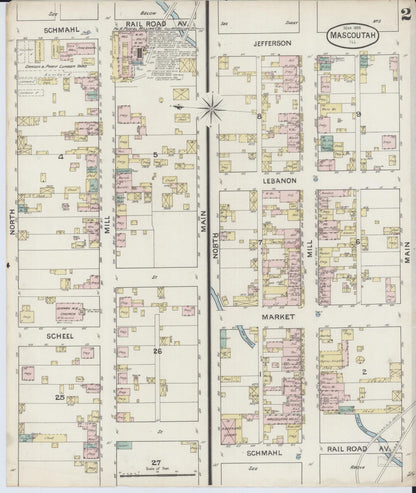Sanborn Fire Insurance Map from Mascoutah, Saint Clair County, Illinois (1888), Sheet #0002 - Complete Map Set gallery image, historic Sanborn map, vintage wall art, Illinois Illinois