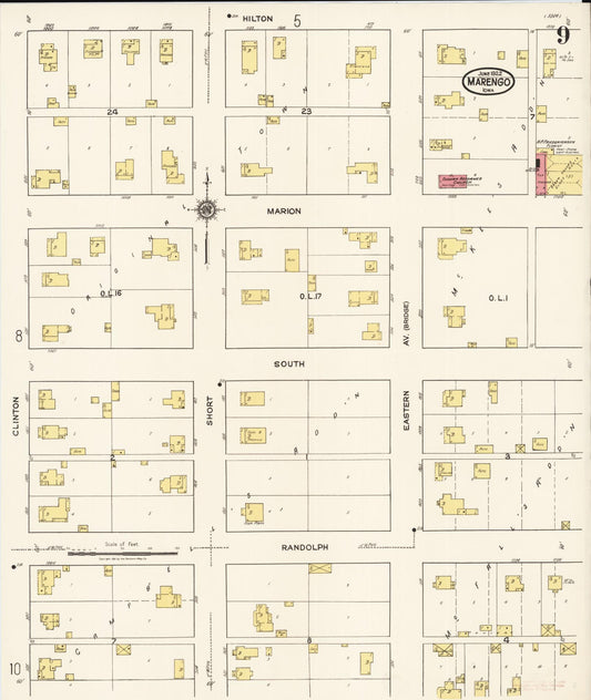Sanborn Fire Insurance Map from Marengo, Iowa County, Iowa (1922), Sheet #0009 - Historic Sanborn Fire Insurance Map Print, vintage old map wall art