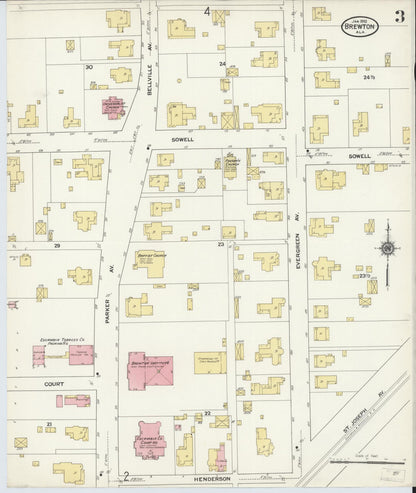 Sanborn Fire Insurance Map from Brewton, Escambia County, Alabama (1910), Sheet #0003 - Complete Map Set gallery image, historic Sanborn map, vintage wall art, Alabama Alabama