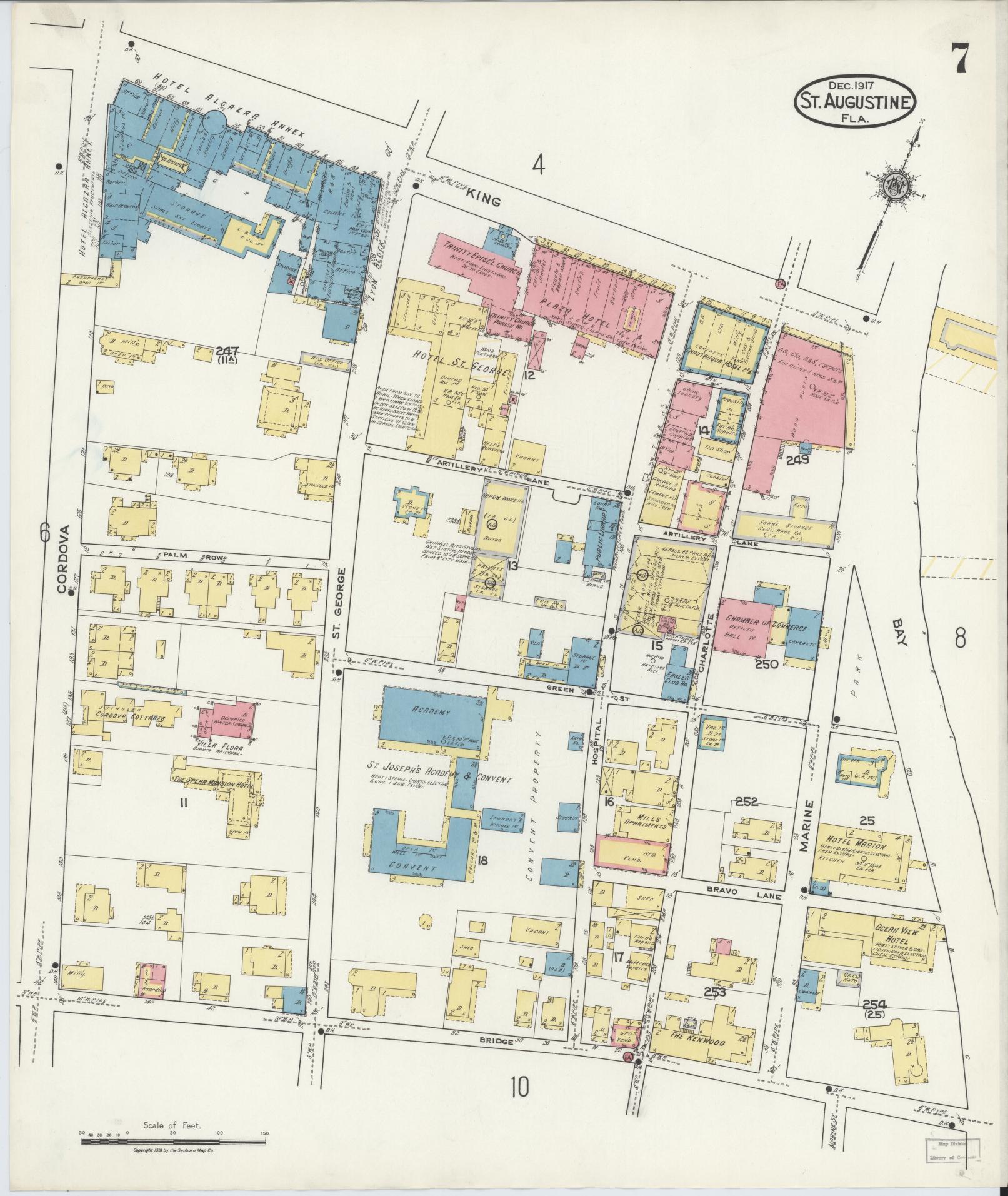 Sanborn Fire Insurance Map from Saint Augustine, Saint John's County, Florida (1917), Sheet #0007 - Complete Map Set gallery image, historic Sanborn map, vintage wall art, Florida Florida