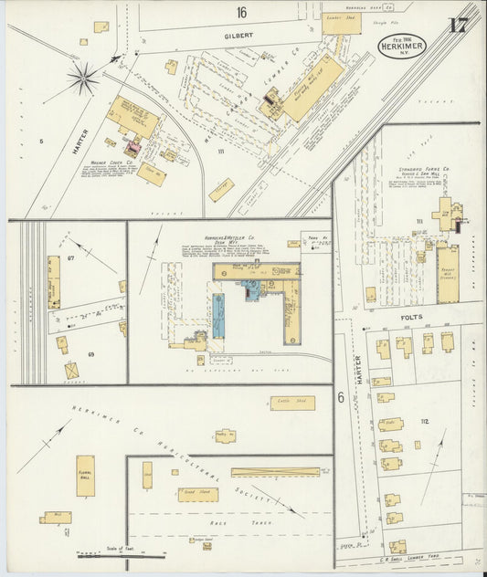 Sanborn Fire Insurance Map from Herkimer, Herkimer County, New York (1906), Sheet #0017 - Historic Sanborn Fire Insurance Map Print, vintage old map wall art, antique decor, genealogy gift, New York New York map