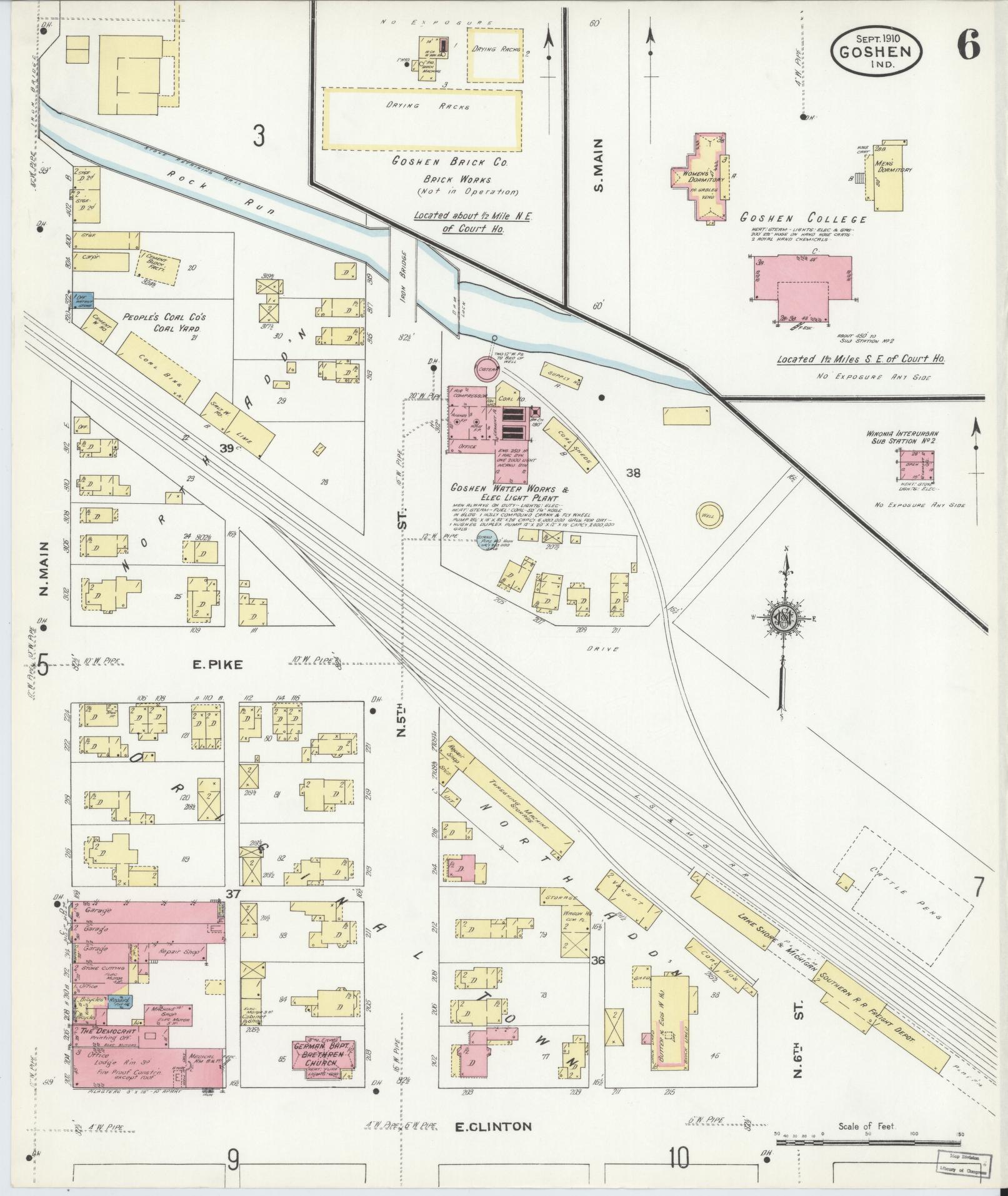 Sanborn Fire Insurance Map from Goshen, Elkhart County, Indiana (1910), Sheet #0006 - Complete Map Set gallery image, historic Sanborn map, vintage wall art, Indiana Indiana