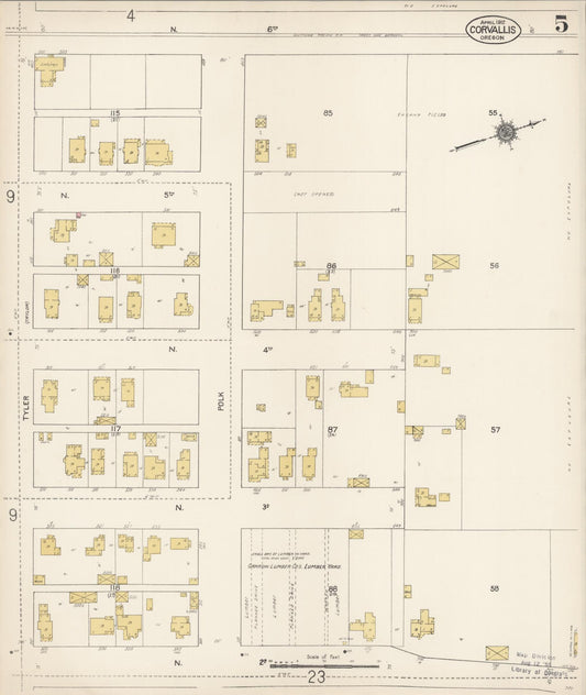 Sanborn Fire Insurance Map from Corvallis, Benton County, Oregon (1912), Sheet #0005 - Historic Sanborn Fire Insurance Map Print, vintage old map wall art, antique decor, genealogy gift, Oregon Oregon map