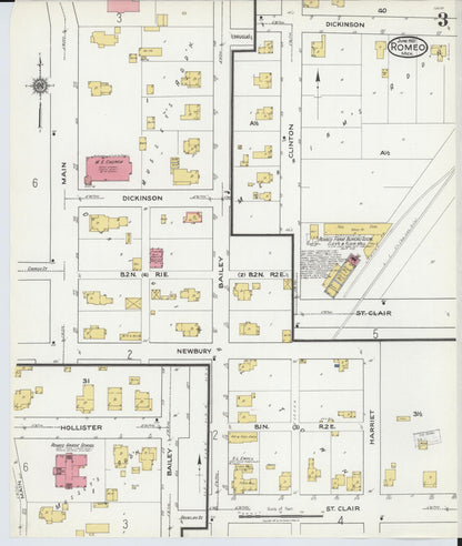Sanborn Fire Insurance Map from Romeo, Macomb County, Michigan (1921), Sheet #0003 - Historic Sanborn Fire Insurance Map Print, vintage old map wall art, antique decor, genealogy gift, Michigan Michigan map