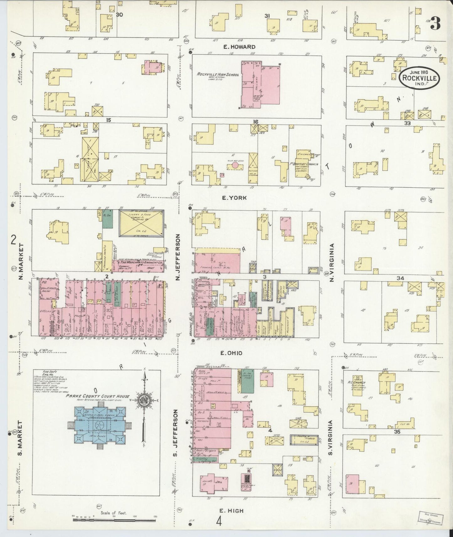Sanborn Fire Insurance Map from Rockville, Parke County, Indiana (1910), Sheet #0003 - Complete Map Set gallery image, historic Sanborn map, vintage wall art, Indiana Indiana