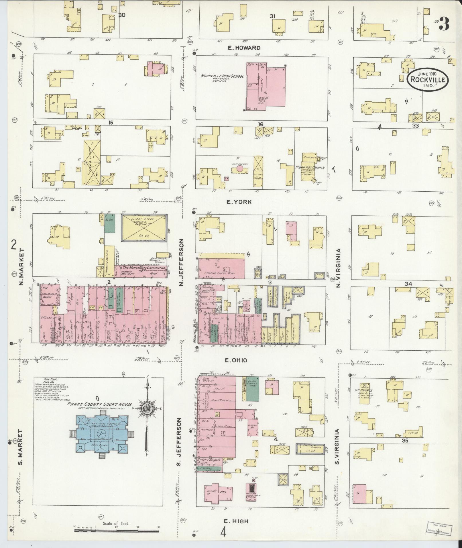 Sanborn Fire Insurance Map from Rockville, Parke County, Indiana (1910), Sheet #0003 - Complete Map Set gallery image, historic Sanborn map, vintage wall art, Indiana Indiana
