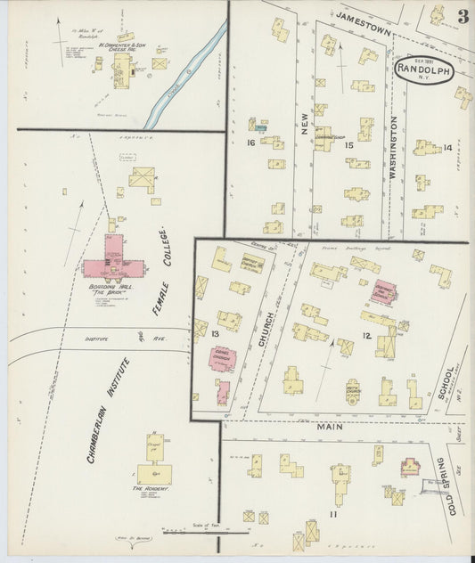 Sanborn Fire Insurance Map from Randolph, Cattaraugus County, New York (1891), Sheet #0003 - Historic Sanborn Fire Insurance Map Print, vintage old map wall art, antique decor, genealogy gift, New York New York map