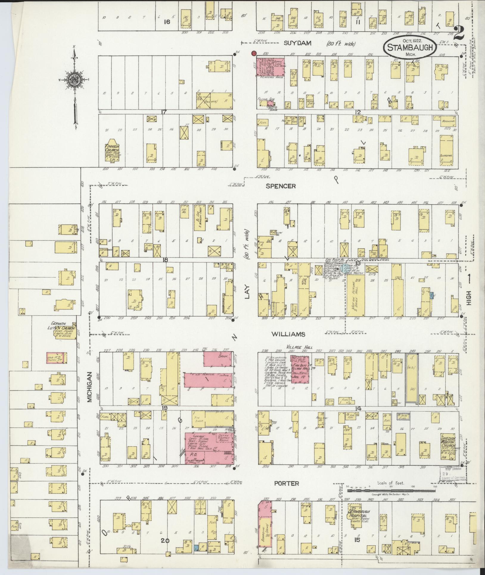 Sanborn Fire Insurance Map from Stambaugh, Iron County, Michigan (1922), Sheet #0002 - Historic Sanborn Fire Insurance Map Print, vintage old map wall art, antique decor, genealogy gift, Michigan Michigan map